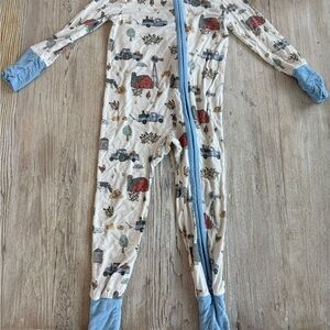 Farm Print Angel Dear Kids One Piece Pajama - Blue and White 12-18M